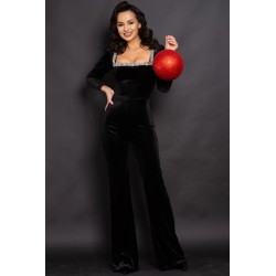 Salopeta eleganta neagra din catifea Annabel cu pietre decorative