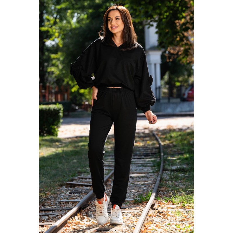 Trening din bumbac cu maneci sparte decorate cu fundite