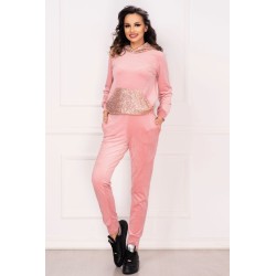 Trening din catifea roz Corina cu paiete aplicate By InPuff