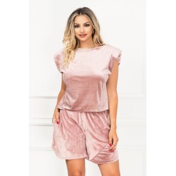 Trening dama din catifea roz cu umeri buretati Iris si buline By InPuff