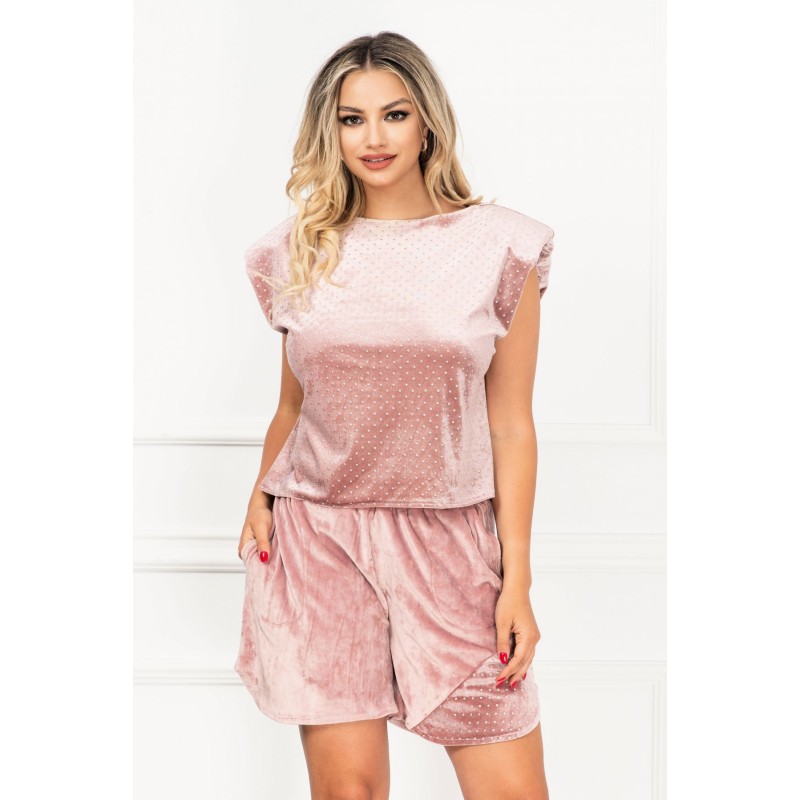 Trening dama din catifea roz cu umeri buretati Iris si buline By InPuff