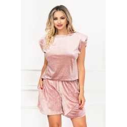 Trening dama din catifea roz cu umeri buretati Iris si buline By InPuff