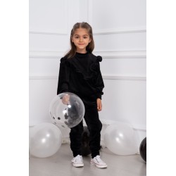 Trening copii din catifea Erica negru cu volan cret