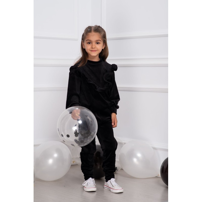 Trening copii din catifea Erica negru cu volan cret