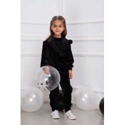 Trening copii din catifea Erica negru cu volan cret