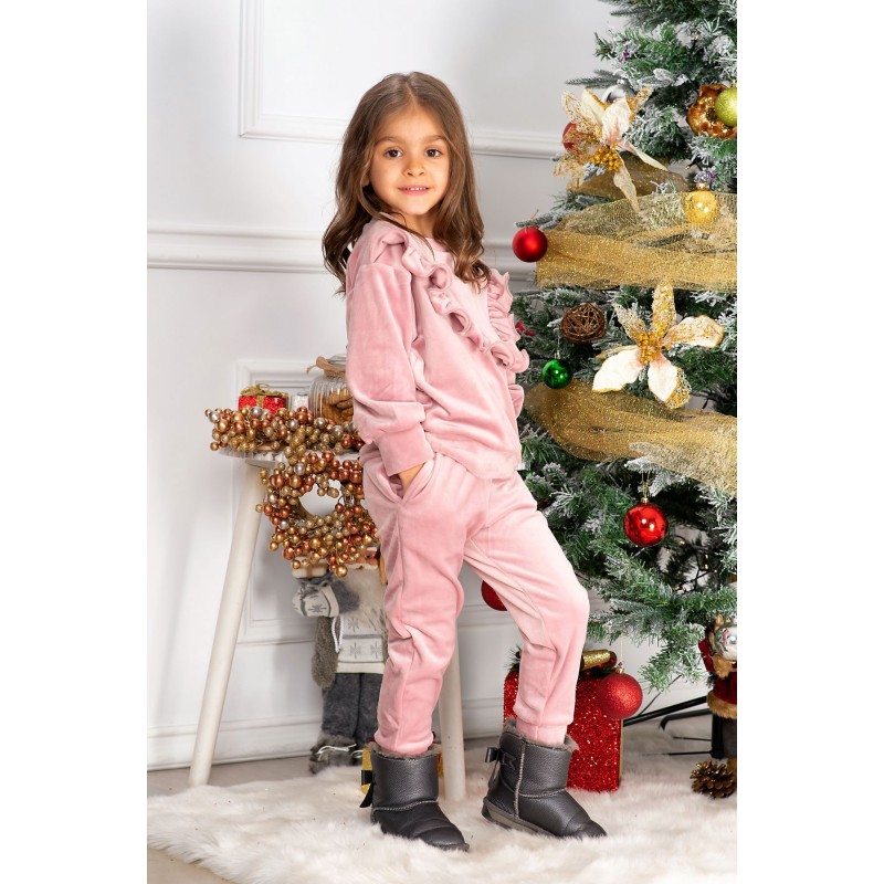 Trening copii Erica din catifea rose cu volan cret