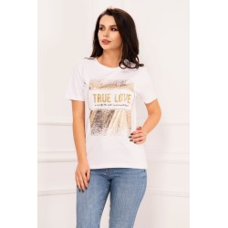 Tricou chic alb True Love cu aplicatii aurii