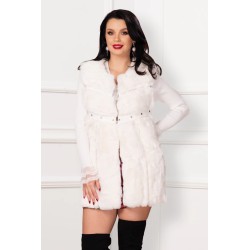 Vesta alba din blana cu insertii din piele eco