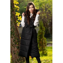 Vesta dama neagra matlasata din fas cu gluga si buzunare maxi