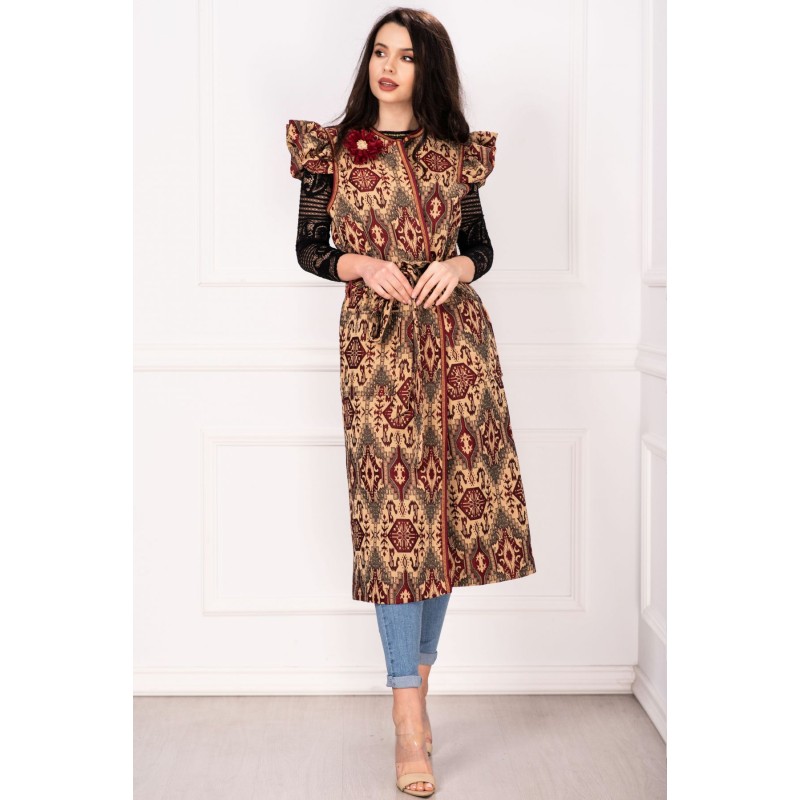 Vesta de primavara cu motive etnice si floare 3D
