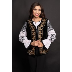 Vesta nationala Margareta din catifea cu broderie florala aurie