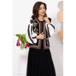 Vesta traditionala Ioana din lana brodata cu motivul spicului de grau