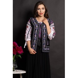 Vesta traditionala Carmela neagra cu broderie florala