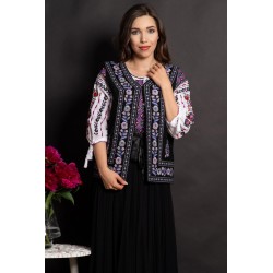 Vesta traditionala Carmela neagra cu broderie florala