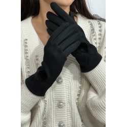 Manusi dama Ania negre cu puf din blanita eco