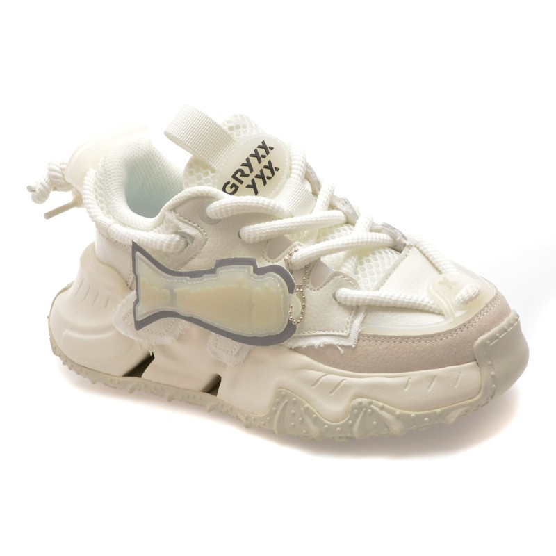 Pantofi sport GRYXX albi, 351216, din material textil si piele naturala