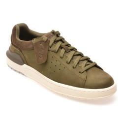 Pantofi sport CLARKS kaki, COURTLITE 2 RUN, din nabuc