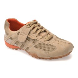 Pantofi sport GEOX bej, U55MNA, din material textil si piele naturala