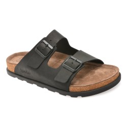 Papuci RIEKER negri, 21190, din piele naturala