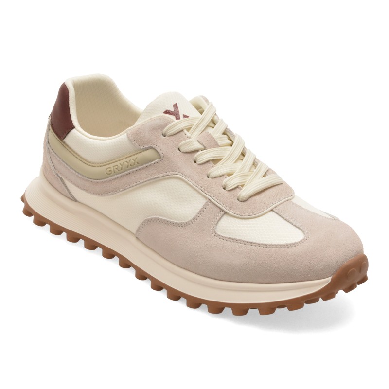 Pantofi sport GRYXX albi, 58271, din material textil si piele naturala