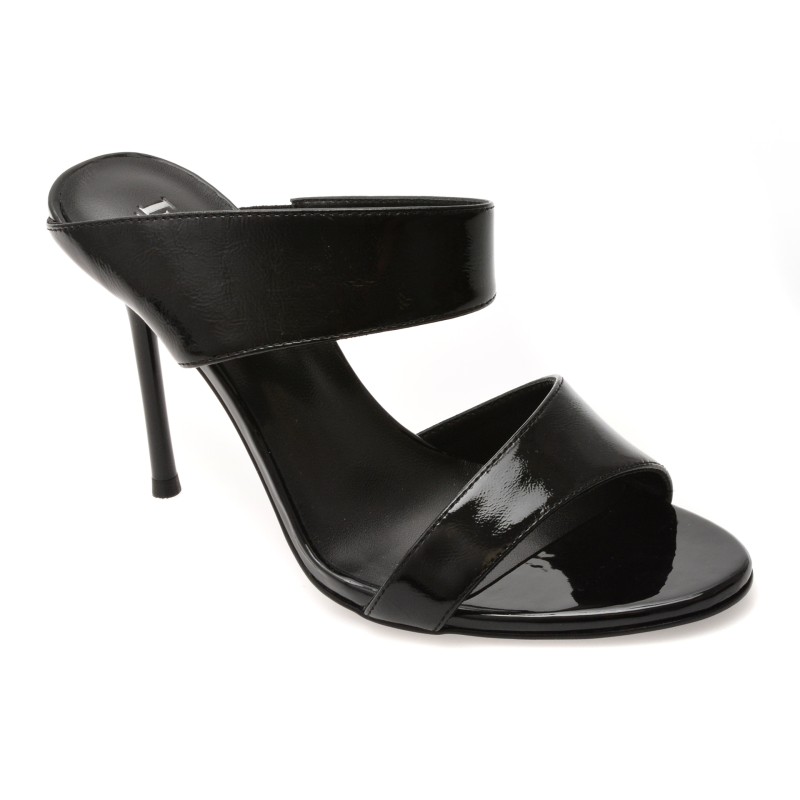 Papuci IMAGE negri, E364001, din piele naturala lacuita