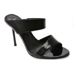 Papuci IMAGE negri, E364001, din piele naturala lacuita