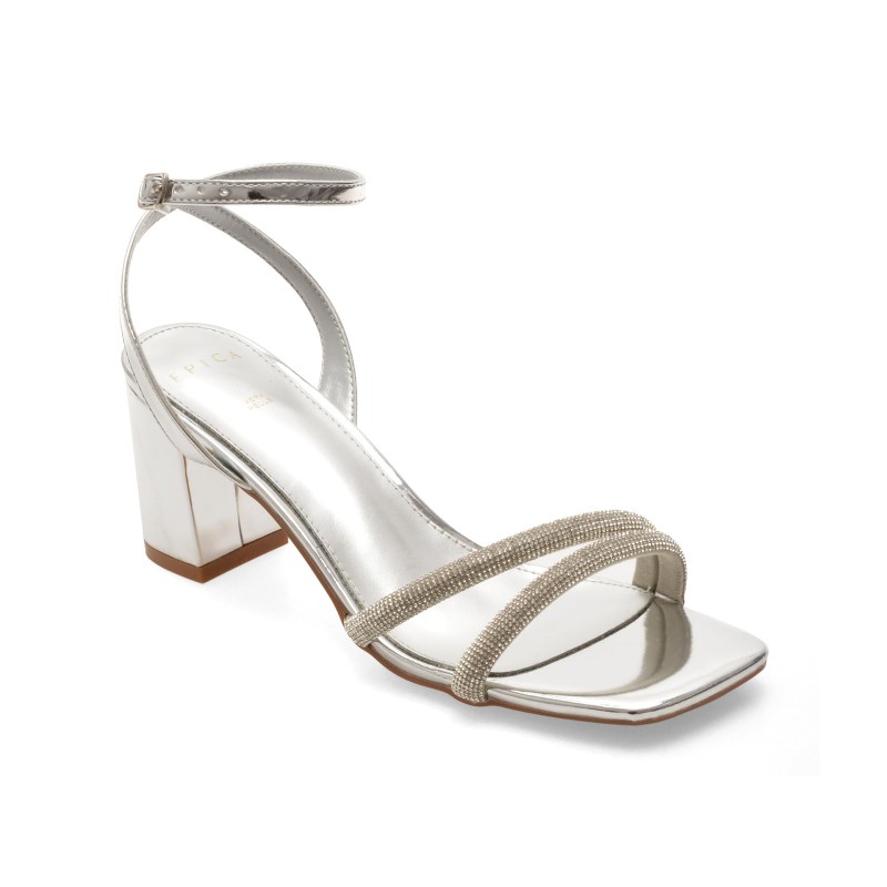Sandale elegante EPICA argintii, 967, din piele ecologica lacuita