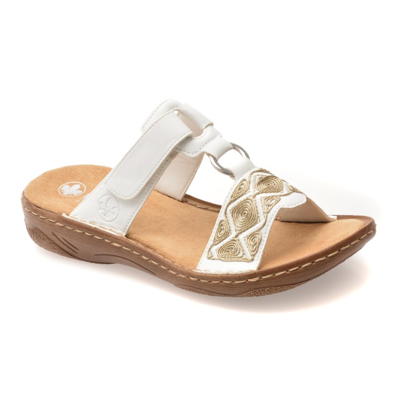 Papuci RIEKER albi, V2864, din piele ecologica