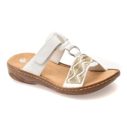 Papuci RIEKER albi, V2864, din piele ecologica