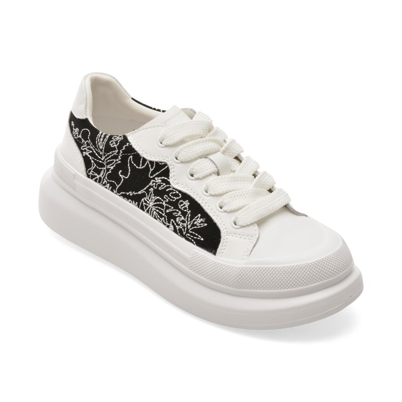 Pantofi sport PASS COLLECTION alb-negru, SL60008, din material textil