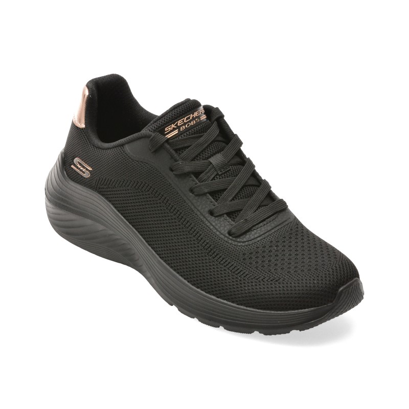Pantofi sport SKECHERS negri, BOBS SQUAD WAVES, din material textil