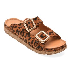 Papuci IMAGE maro, M200, din piele naturala