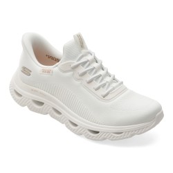 Pantofi sport SKECHERS albi, BOBS ARC WAVES, din material textil