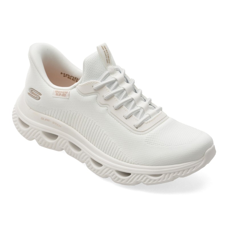 Pantofi sport SKECHERS albi, BOBS ARC WAVES, din material textil