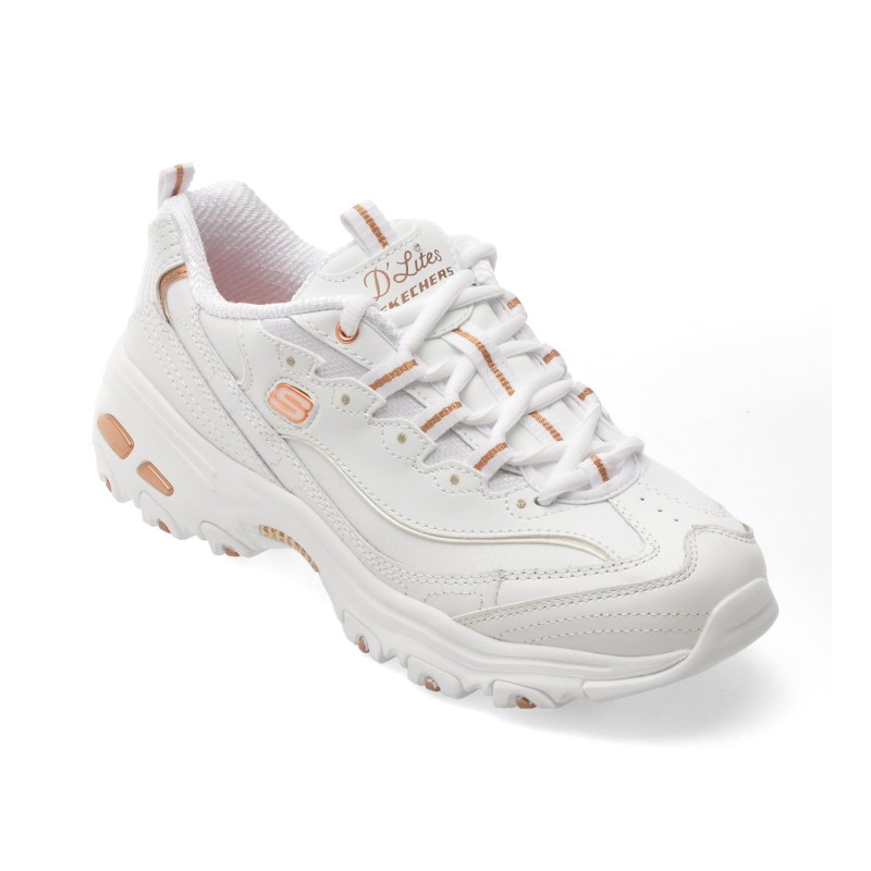Pantofi sport SKECHERS albi, D LITES, din piele naturala