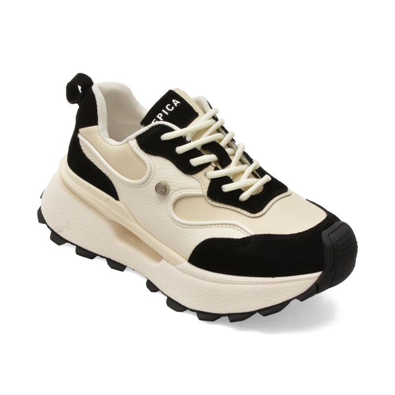Pantofi sport EPICA alb-negru, 5371, din piele naturala