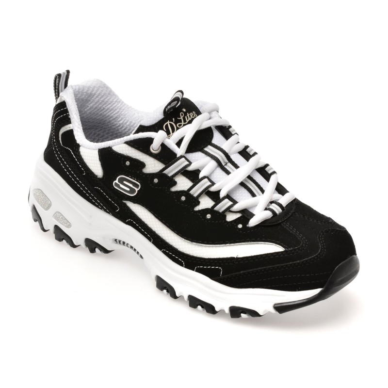 Pantofi sport SKECHERS alb-negru, D LITES , din material textil