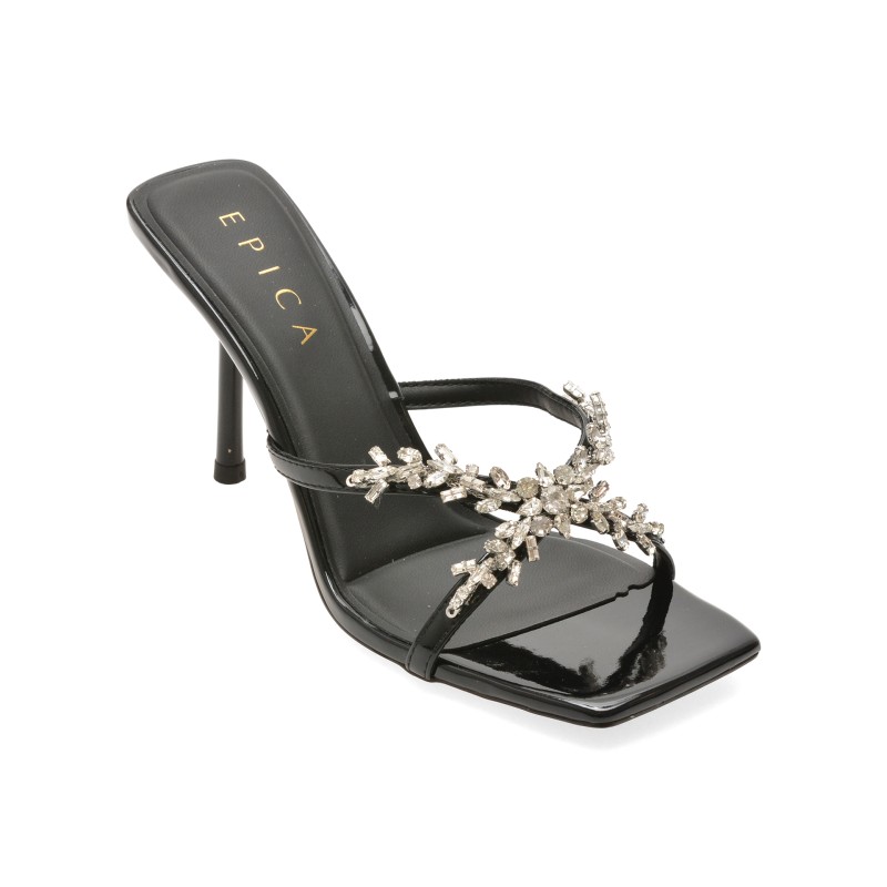 Papuci eleganti EPICA negri, 5587, din piele ecologica