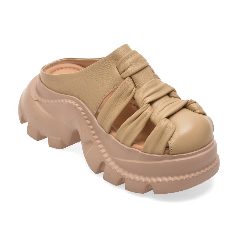 Papuci GRYXX bej, 56263, din piele naturala