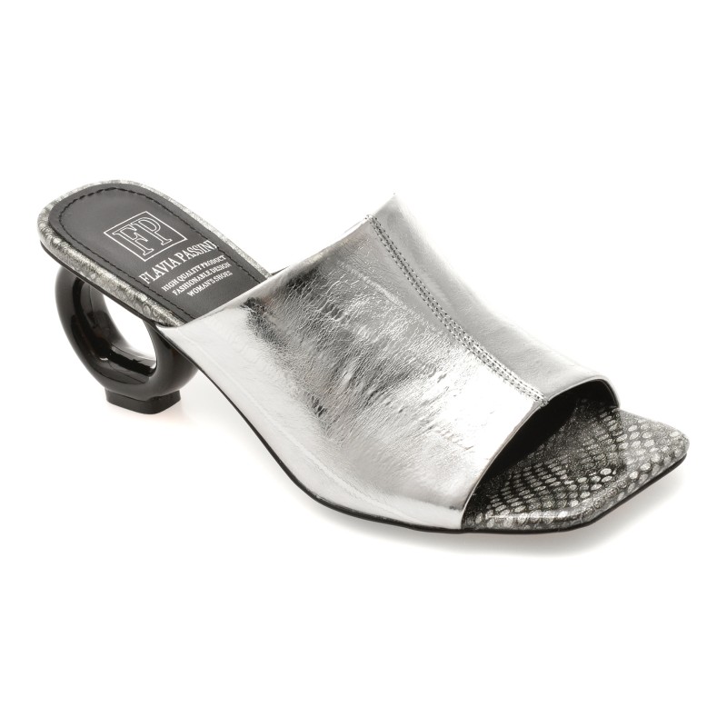 Papuci FLAVIA PASSINI argintii, M1289, din piele naturala