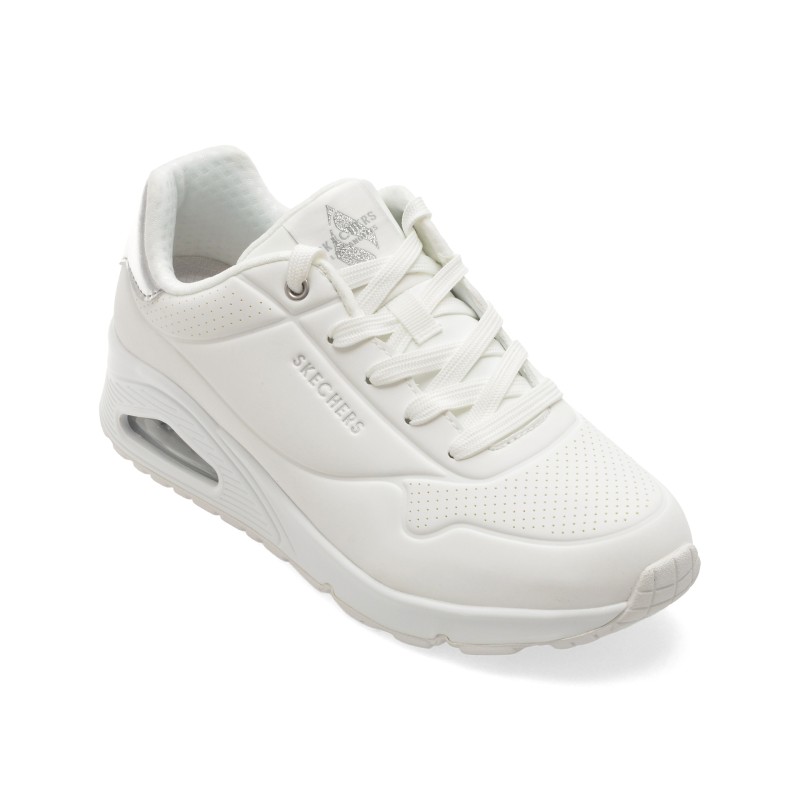 Pantofi sport SKECHERS albi, UNO, din piele ecologica