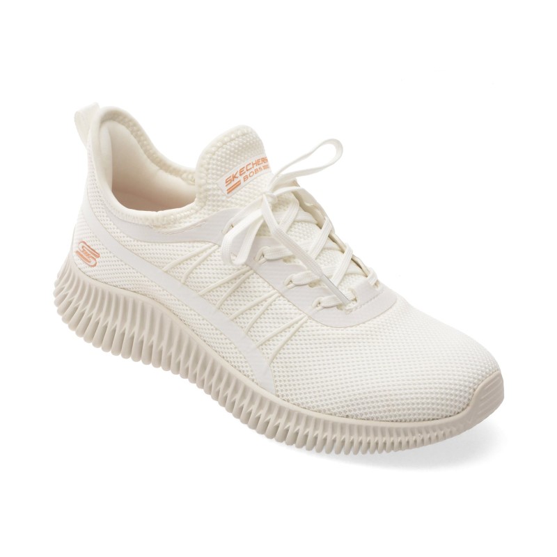 Pantofi sport SKECHERS albi, BOBS GEO, din material textil