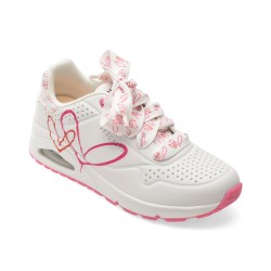 Pantofi sport SKECHERS albi, UNO, din piele ecologica