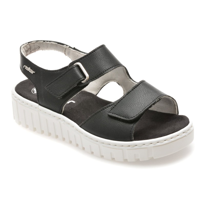 Sandale RIEKER negre, V1382, din piele naturala