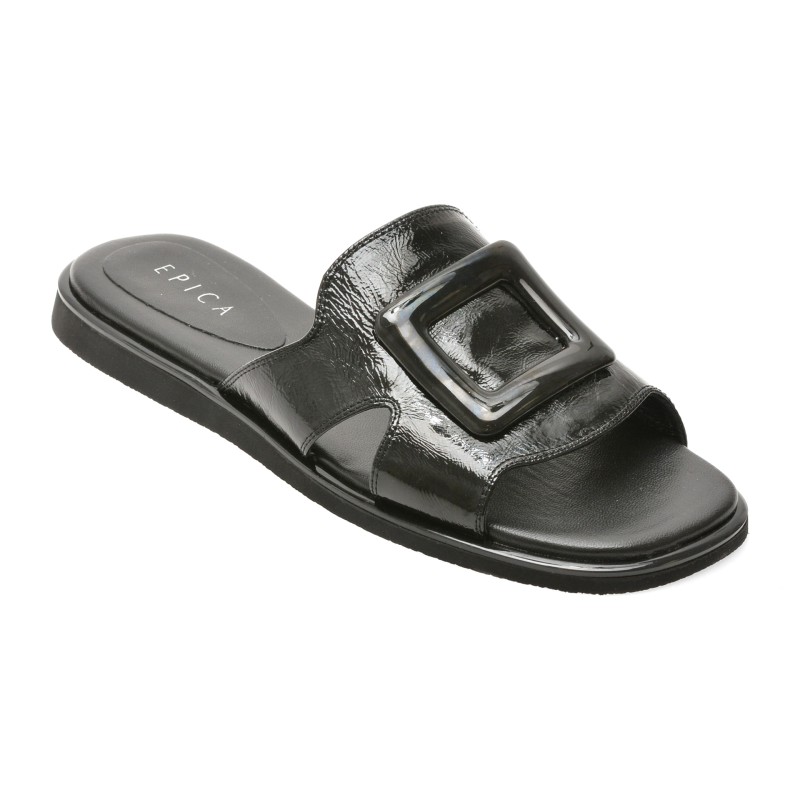 Papuci EPICA negri, 3C2609, din piele naturala lacuita