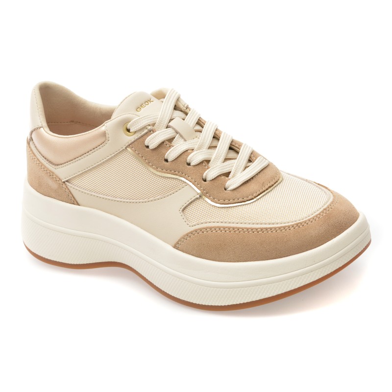 Pantofi sport GEOX bej, D65WTD, din material textil si piele naturala