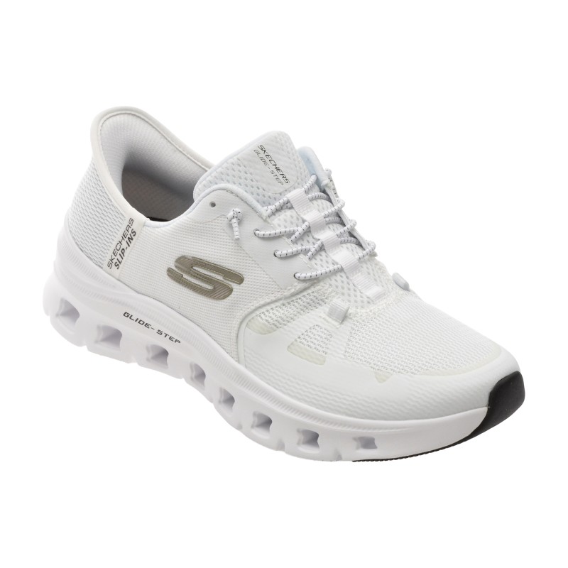 Pantofi sport SKECHERS albi, GLIDE-STEP PRO, din material textil