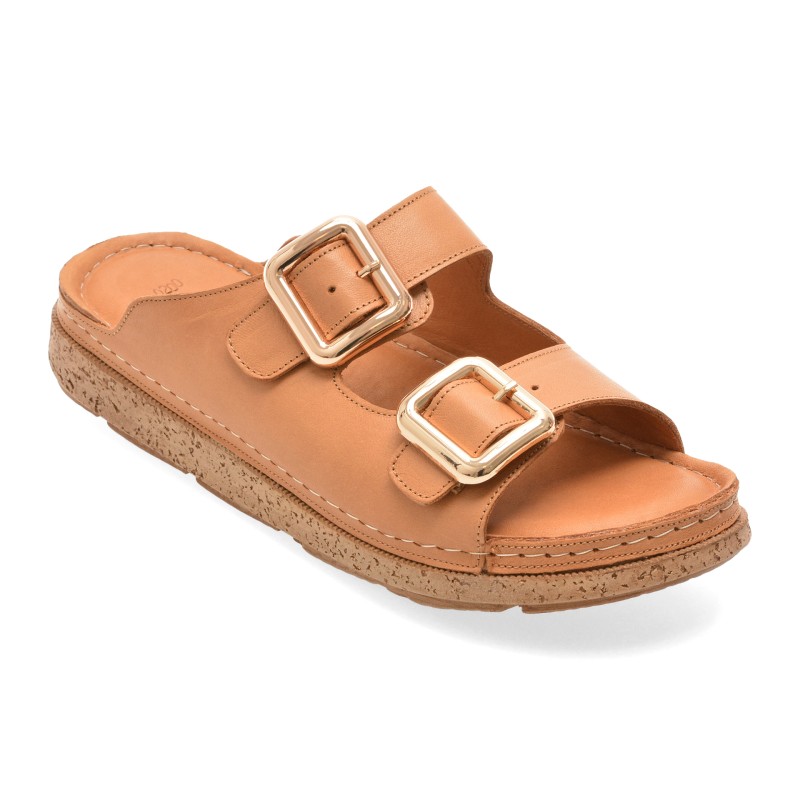 Papuci IMAGE maro, M200, din piele naturala