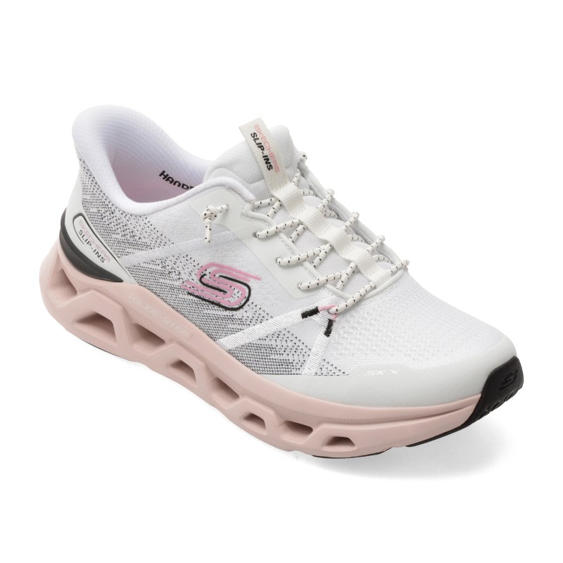 Pantofi sport SKECHERS albi, GLIDE-STEP ALTUS, din material textil
