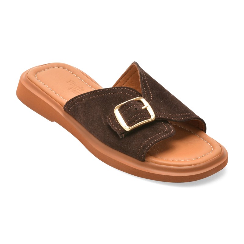 Papuci IMAGE maro, 715, din piele intoarsa